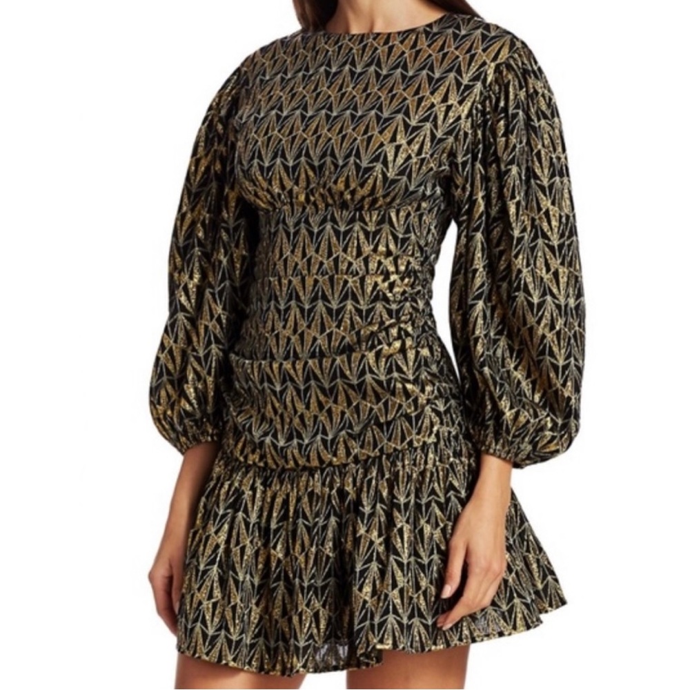 Rhode Donna Geo-Print Metallic Blouson- Sleeve
